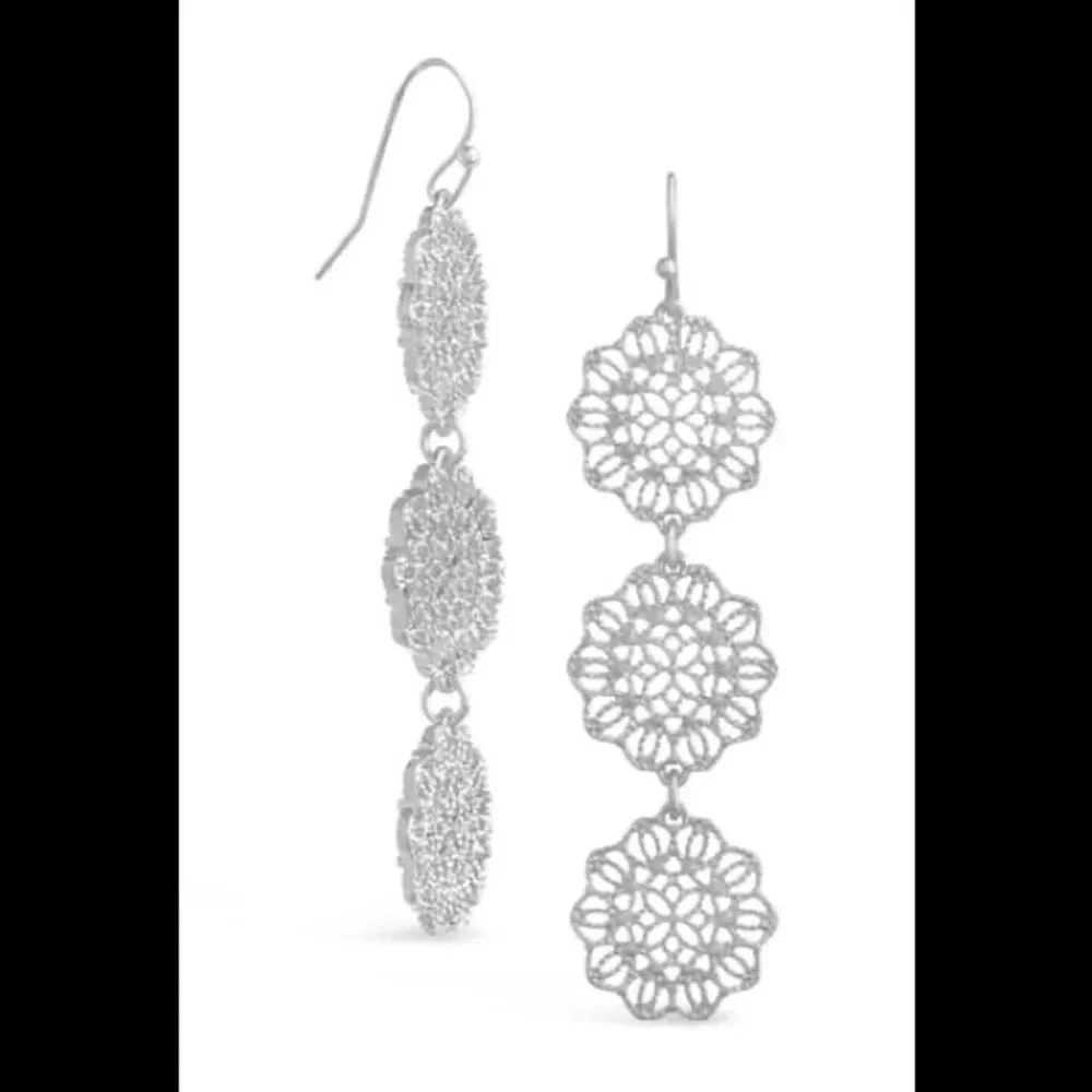 Sterling Forever Filigree Disk Dangle Earrings - Picture 2 of 7